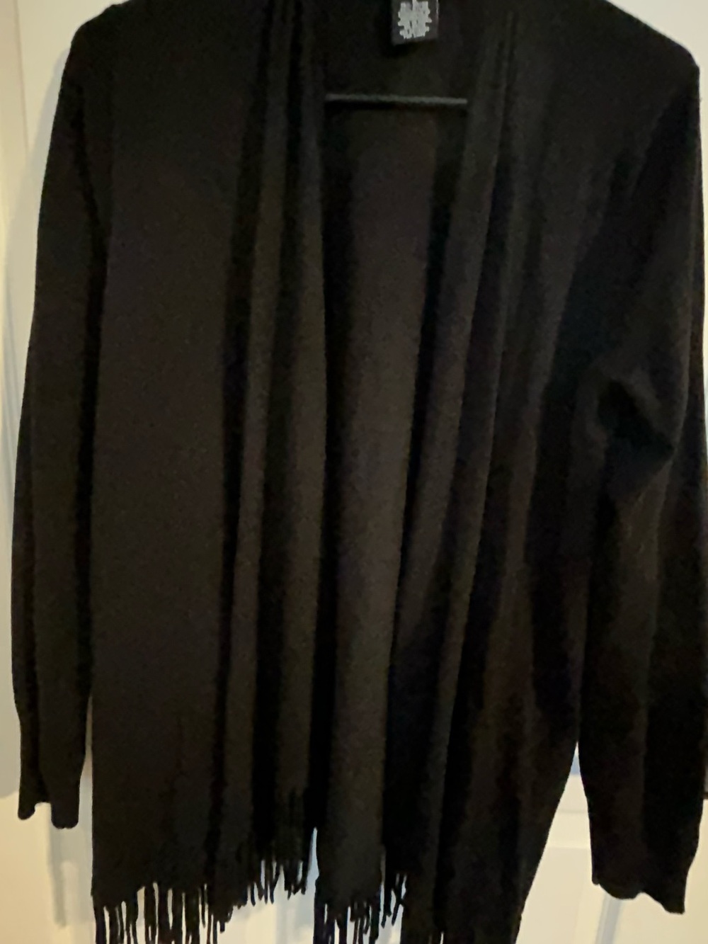 Women’s Black Open-Front Fringe Sweater Cardigan